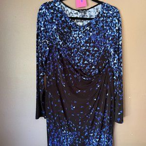 Black and blue ombre sheath dress with gathered waist